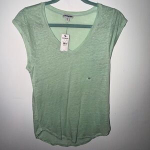 NWT VINTAGE Express solid Mint Green V-Neck Cap Sleeve Tee SIZE XS-G